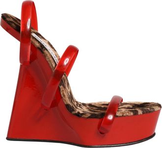 Dolce & Gabbana Red Lacquer Platform Wedge Sandals Womens Shoes (Pre-Owned)