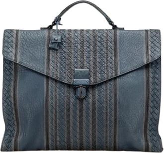 Bottega Veneta Pre-owned Handbags, male, Blue, Size: ONE SIZE Pre-owned Intrecciato Leather Briefcase