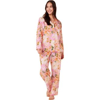 The Cats Pajamas Luxe Pima Pajama Set Floral in Blush Rose at Nordstrom, Size X-Large