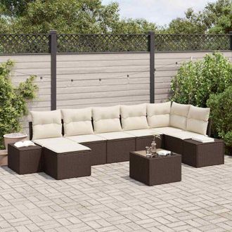 vidaXL Vidaxl - Conjunto De Sof&aacute; De Jard&iacute;n Con Coj&iacute;n 8 Pcs Marr&oacute;n Polirat&aacute;n