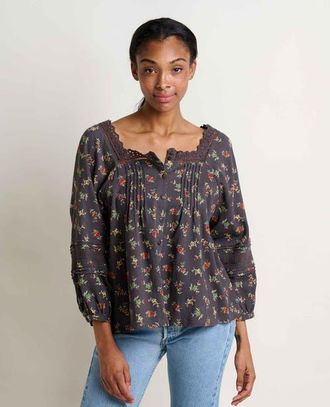 Toad & Co Manzana Peasant Long Sleeve Shirt in Soot Graphic Print at Nordstrom, Size Large