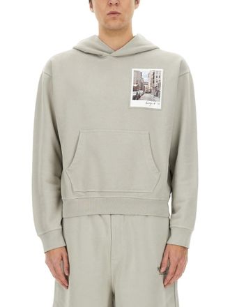 Helmut Lang Grey Graphic Relaxed Hoodies