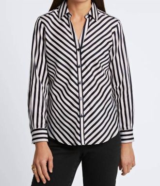 Foxcroft Mary Essential Stretch No Iron Shirt In Silver Birch& Gingham
