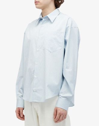 Ami Mens De Coeur Boxy Fit Striped Shirt Blue Clothing > Polo & T-Shirts