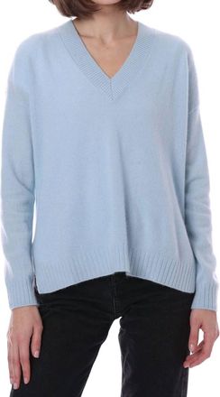 Minnie Rose Cashmere Long And Lean V-Neck Sweater In Baby Blue