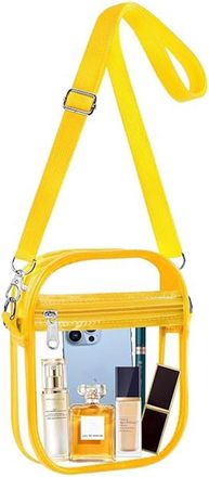 Generic Clear Crystal Crossbody Bag for Women, Transparent Stadium Approved Bag Purse Wallet with Front Pockets for Sports Concerts Festival (L Yellow)