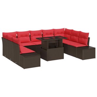 vidaXL Conjunto De Sof&aacute; De Jard&iacute;n 10 Uds. Marr&oacute;n Rat&aacute;n Sint&eacute;tico Vidaxl