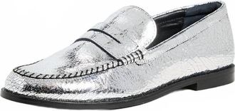 Free People Womens Blanket Stitch Loafer In Pale Pewter Leather