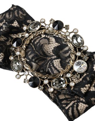 Dolce & Gabbana Womens Black Lace Crystal Handmade Brooch Hair Pin Nylon Pvc Brass Glass Accessory