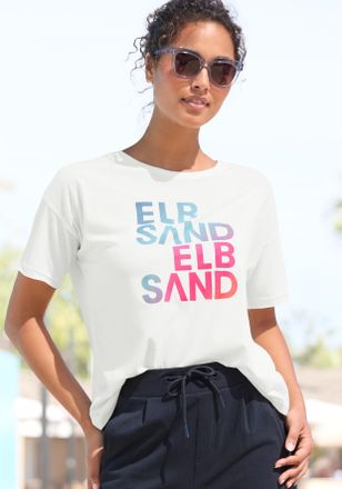 Elbsand T-Shirt ELBSAND, Damen, Gr. XXL (44), weiss (wei&szlig;), Single Jersey, Obermaterial: 50% Baumwolle, 50% Polyester, unifarben, figurumspielend h&uuml;ftlang, Ru