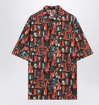 Prada Mens Multicoloured Cotton Print Shirt - Brown - Size Small