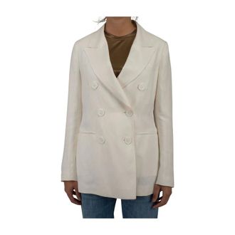 Aspesi Jassen, Dames, Beige, M, Katoen, Crème Katoen Linnen Double-Breasted Jas