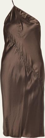 Rick Owens One-Shoulder Satin Midi Slip Dress