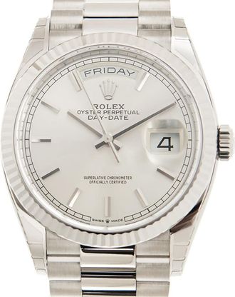 Rolex Day-Date 36 Automatic Silver Dial 18kt White Gold President Watch 128239SSP