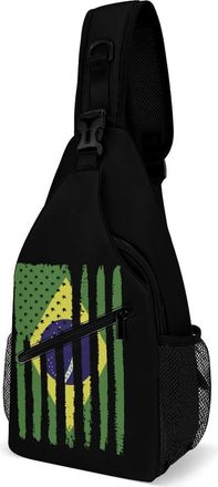 Generic Brazil U.S.A Flag Unisex Shoulder Bags Casual Crossbody Chest Bag Sling Backpack for Hiking Cycling Travel
