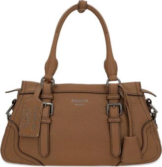 Prada Borsa tote in pelle con fibbia - Marrone