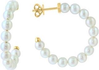 Effy 14K Yellow Gold Freshwater Pearl Hoop Earrings in White at Nordstrom Rack