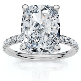 Pompeii3 Certified 3 1/2Ct Cushion Hidden Halo Diamond Engagement Ring 14k Gold Lab Grown