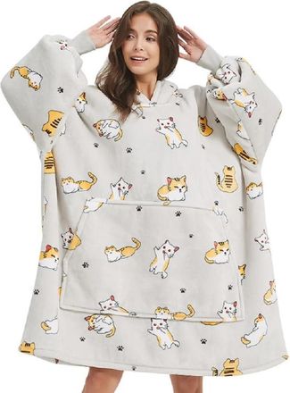 OEM Manta Polar Con Mangas De 120x180 Cm, Sudadera Con Capucha De Franela Con Bolsillos, Gris Claro