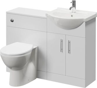 Alexander James Alexander James Cento Gloss White 1150mm 2 Door Vanity Unit Toilet Suite - 1150mm - Chrome 96mm Bar HandleJames Toilet Pan and Seat