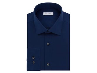 Calvin Klein Mens Dress Shirt Regular Fit Non Iron Herringbone Mens Long Sleeve Button Up Blue Velvet : 15.5 Neck 34-35 Sleeve, Cotton