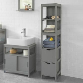SoBuy Sobuy - Mobiletto Bagno Colonna Bagno Cassettiera Bagno Salvaspazio L30p30a145 Cm Grigio Scuro Frg126-sg
