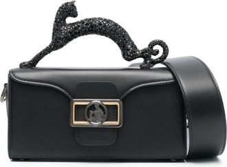 Lanvin Pencil Cat rhinestone-embellished shoulder bag - women - Calf Leather/Calf Leather - One Size - Black