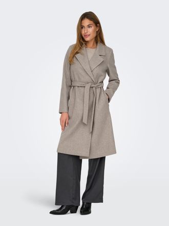 Only Langmantel ONLY ONLALVILDA LIFE WRAP COAT OTW, Damen, Gr. L, grau (simply taupe detail:melange), Web, Obermaterial: 100% Polyester, meliert, regular f