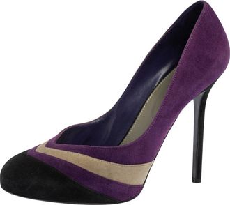 Sergio Rossi Tricolor Suede V Neck Pumps