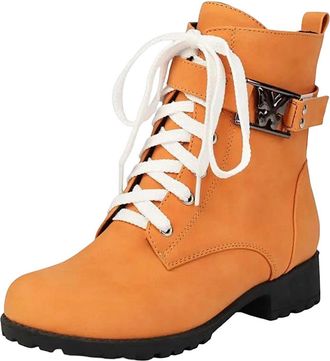 Generic Womens Leisure Ankle Boots Round Toe Med Chunky Heel With Side Zipper And Lace Up Front For Casual Daily Wear