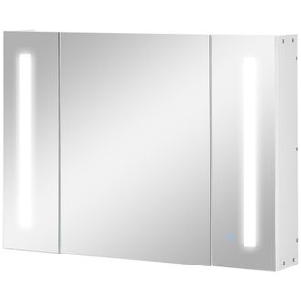 Kleankin Kleankin - Specchio Bagno A Parete Con 3 Armadietti 3 Ripiani E Luce Led Bianco