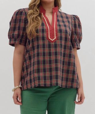 Entro Windsor Plaid Top In Navy
