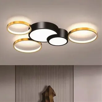 Trade Shop Trade Shop Traesio - Plafoniera Led 48w 5 Cerchi Oro Nero Lampada Da Soffitto Moderno Luce 4000k 70999