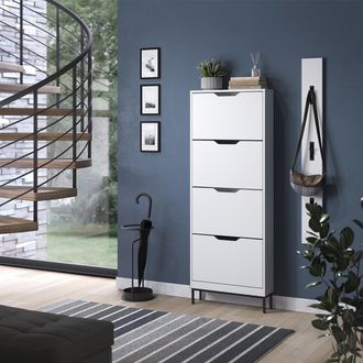 Vicco Zapatera Abatible Luca, Blanco/negro, 59 X 157.5 Cm Con 4 Compartimentos Basculantes, Vicco