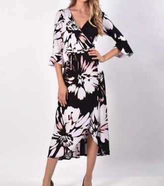 Frank Lyman Design Floral Pattern Midi Dress In Black/white