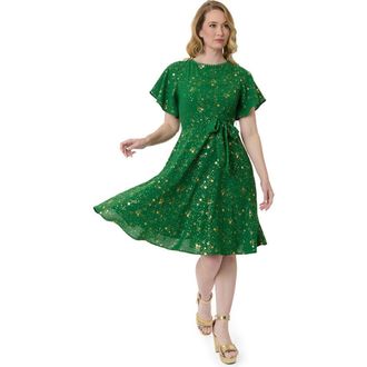 Unique Vintage 1930s Swing Dress in Green Gold Stars at Nordstrom, Size X-Large