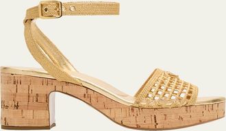 Prada 65mm Triangle Logo Crochet Platform Sandals