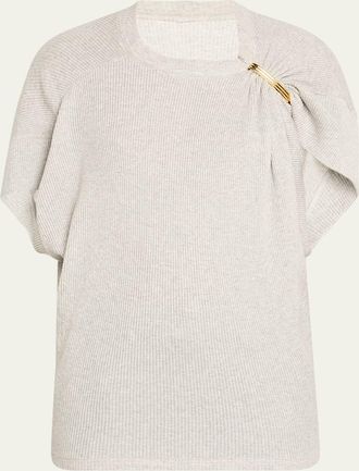 Brandon Maxwell The Faye Asymmetric T-Shirt with Shoulder Hardware