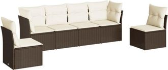 vidaXL Set Sof&aacute;s De Jard&iacute;n 6 Piezas Y Cojines Rat&aacute;n Sint&eacute;tico Marr&oacute;n Vidaxl