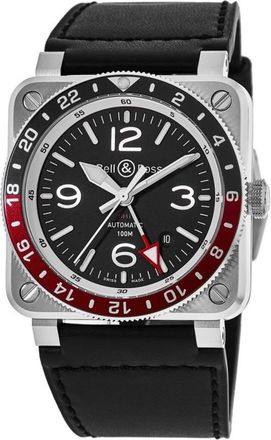 Bell & Ross BR 03-93 GMT 42mm Black Dial Leather Strap Mens Watch BR0393-BL-ST/SCA