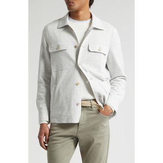 Eleventy Tonal Glen Plaid Knit Overshirt in 13 Lt Melange Gray at Nordstrom, Size 42 Us