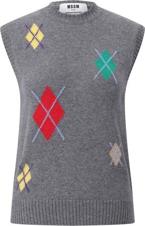 Msgm Msgm, Truien & Vesten, Dames, Grijs, XL, Wol, Retro geruite mouwloze trui