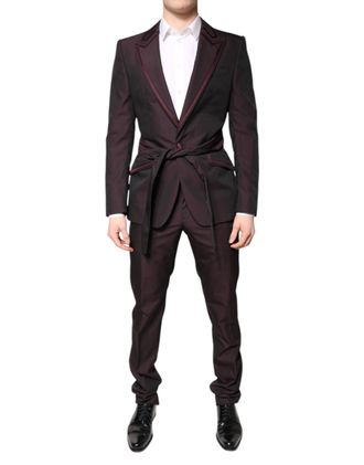 Dolce & Gabbana Mens Maroon Single Breasted Formal 2 Piece Suit Polyester Wool Silk