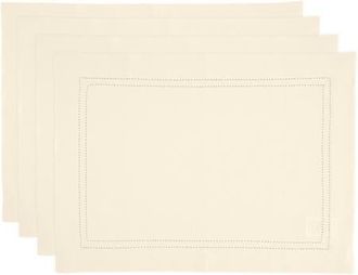 Solino Home Linen Placemats Set of 4, 14 x 19 Inch for Dining Table, Holiday and Everyday Table Decor - Linen Double Hemstitch in Ivory at Nordstrom