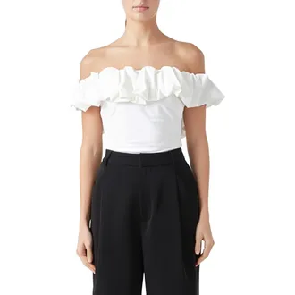 endless rose Off the Shoulder Bubble Top in White at Nordstrom Rack, Size X-Small