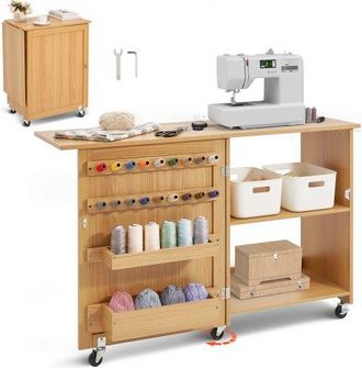 OEM Mesa De Costura Plegable Mesa Multiusos Para M&aacute;quina De Coser Con Dise&ntilde;o Compacto, Ruedas Bloqueables, Estantes, Bandejas De Almacenamiento, Clavijas 