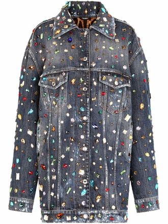 Dolce & Gabbana rhinestone-embellished denim jacket - women - Cotton/Cotton/Spandex/Elastane - 36 - Blue