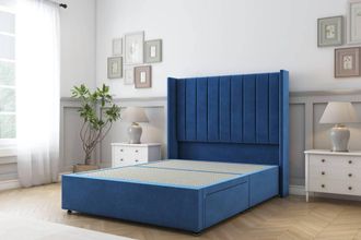 Sloomy Falcon Plush Divan Base 2 Drawers Foot-End-54 Wingback Headboard in Blue | Size: Double