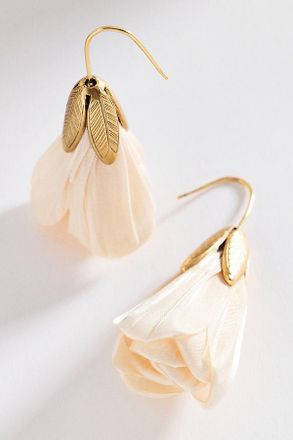 Anthropologie Fabric Flower Drop Earrings