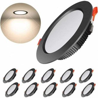 OEM Paquete De 10 Focos Led Empotrables Extraplanos Negros, 500 Lm, 7 W, Redondos, Empotrables De Techo (50 W Incandescentes), Luz C&aacute;lida 3000 K, Ca 220-2